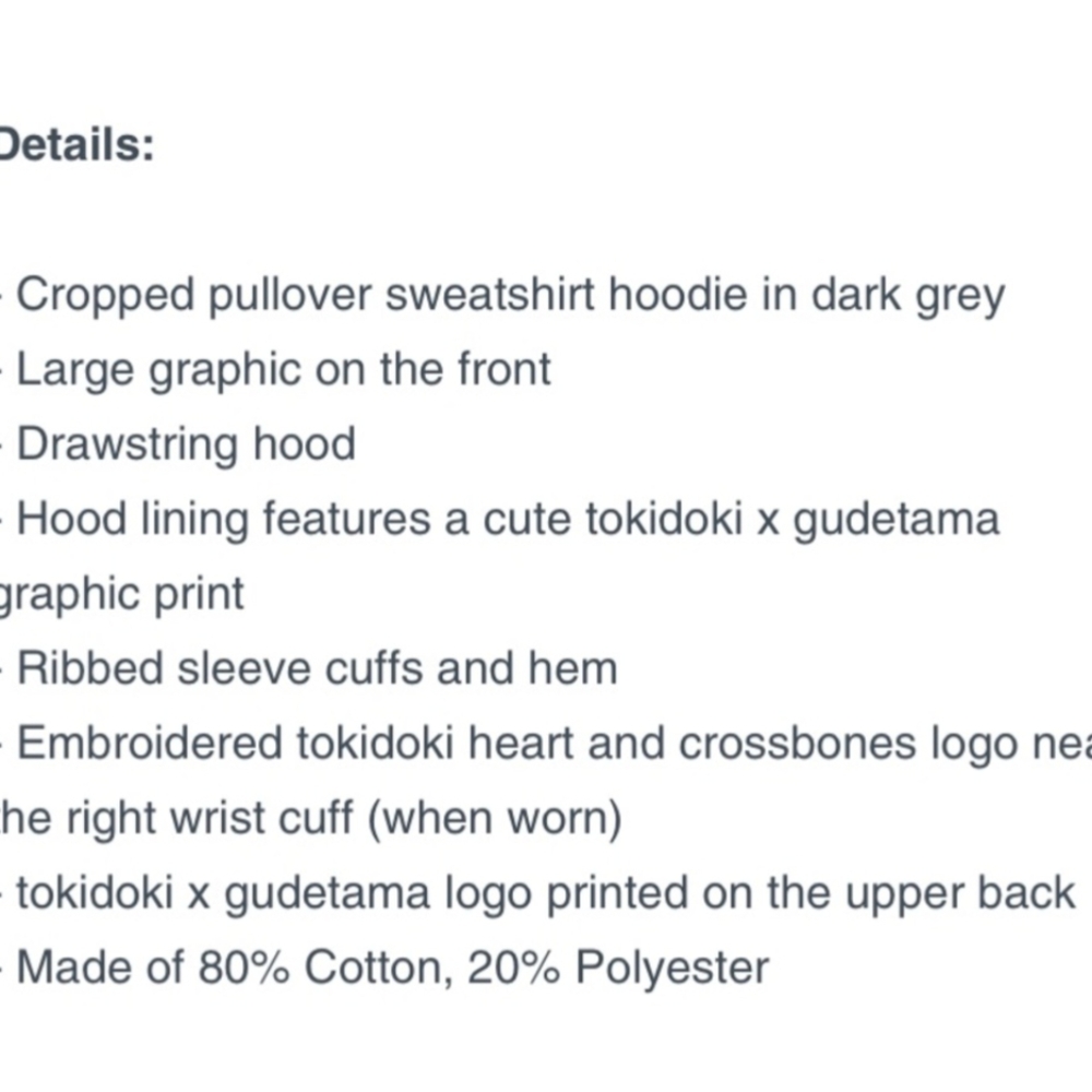 Tokidoki x Gudetama Cropped Hoodie Size SMALL - Picture 10 of 12